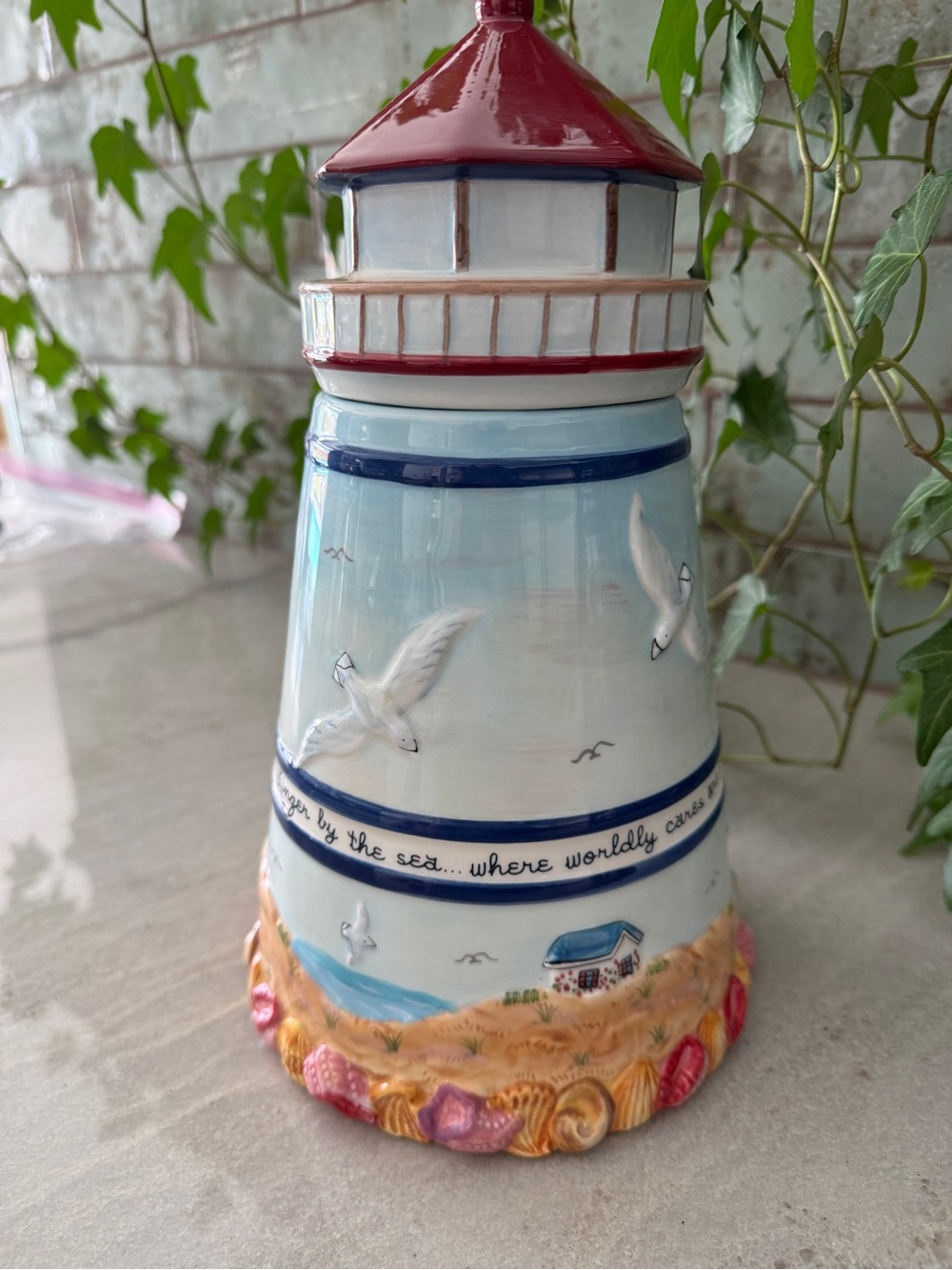 burton + BURTON D Morgan Coastal Lighthouse Cookie Jar “Linger By The Sea”